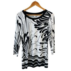 Dolcezza Womens Tunic Top S Black White Abstract Geometric Art To Wear Statement